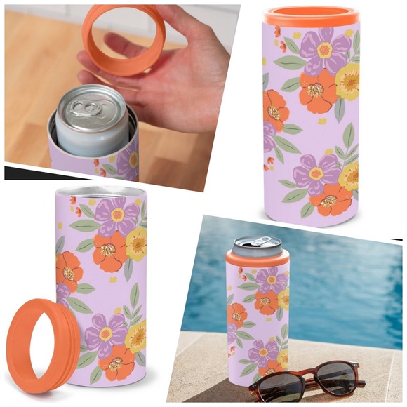 NWT OCS Designs Stainless Steel Slim Can Cooler Pretty Petals - Picture 11 of 11